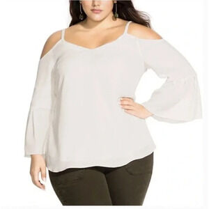 City Chic Simple Bell Off The‎ Shoulder Top White Plus Size 22